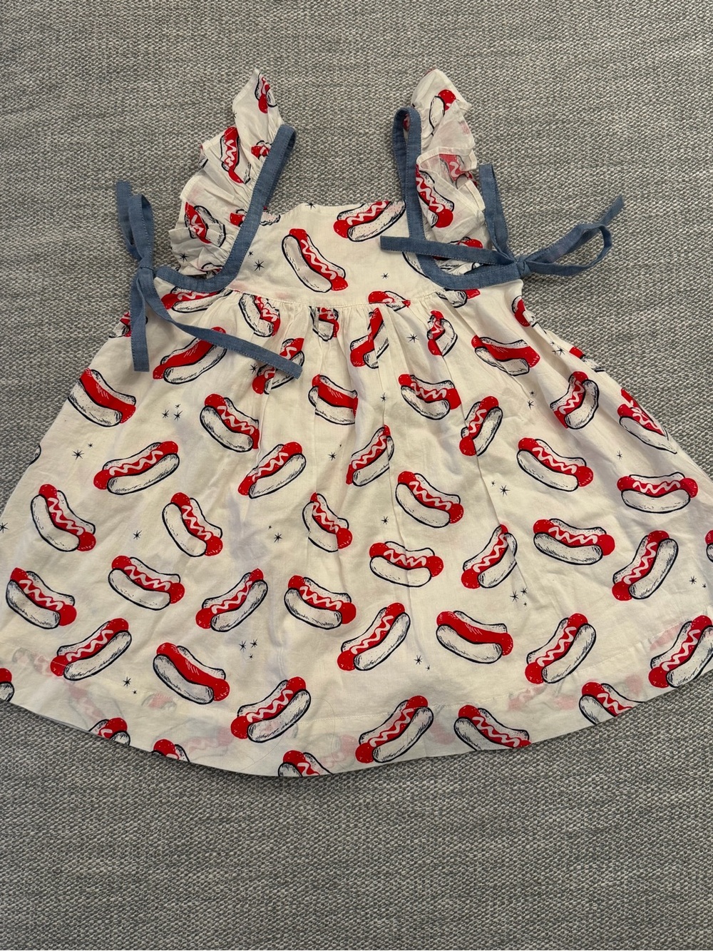 Pink Chicken Hot Dog Print Sundress with Blue Ties NWT 2T